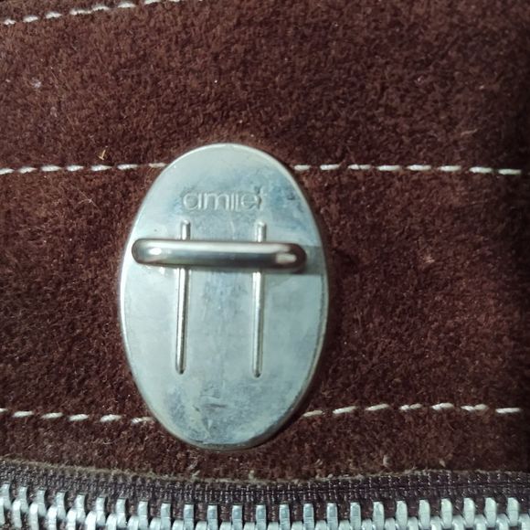 EUC Vintage Amilet Brown Suede Leather Saddle Bag Purse Shoulder Bag Bead Flower - Picture 8 of 11